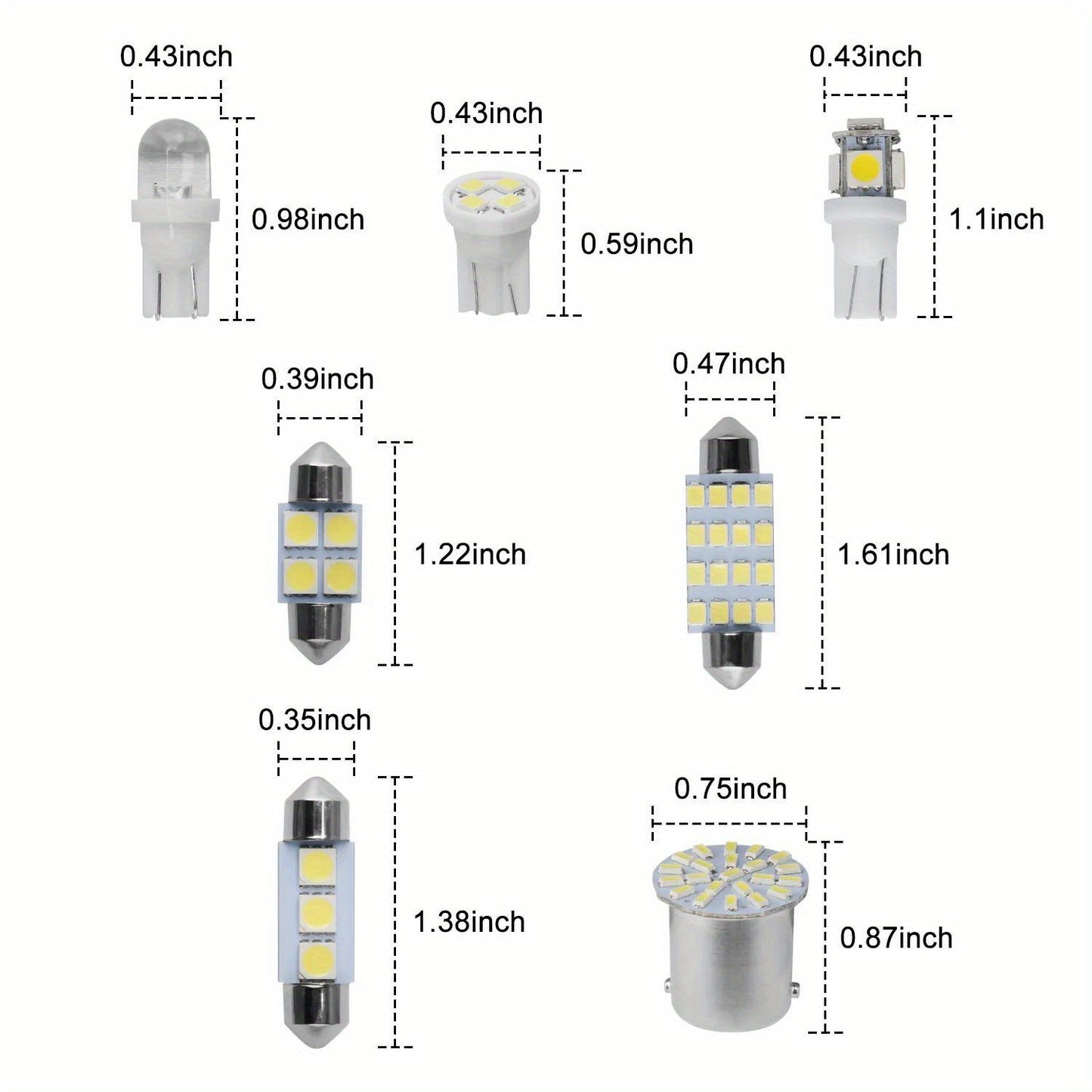 56PCS Car LED Combination Set 12V-T10 Width Indicator Dual Pointed Reading Light, Car Interior Combination LED Map Dome Luggage License Plate Indoor Light Bulb
