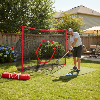 Golf Practice Net with Target & Swing Guide - 7x10 FT & 7x7 FT Driving Range Training Net, Easy Assembly, Indoor Outdoor Use, Professional Golf Training Aid for Backyard Home