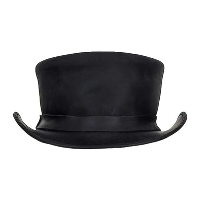 Genuine Leather Top Hat Steampunk – Shapeable Wide Brim Gentleman Hat for Men Women, Halloween Costume Topper, Deadman Victorian Derby Hat, Handcrafted Top-Grain Leather, Black, Sizes S-3XL