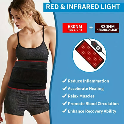 Red Light Therapy Pad Wearable Wrap with Timer – Low Voltage Portable Infrared Light Device for Back, Waist, Shoulder & Knee Pain Relief, At-Home Body Recovery Wrap, Father's Day Gift, Black