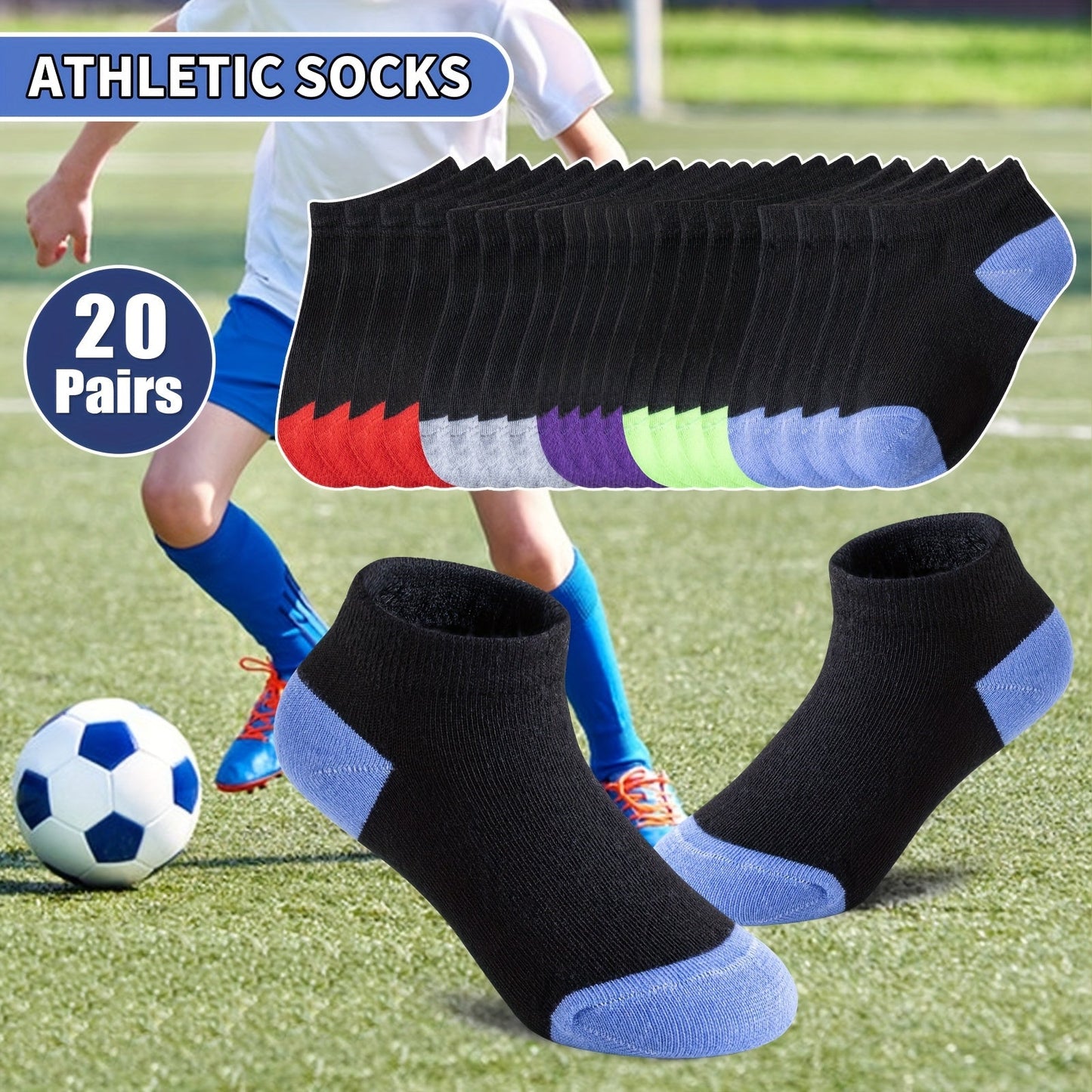 Kids' Athletic Ankle Socks - 20-Pair Pack