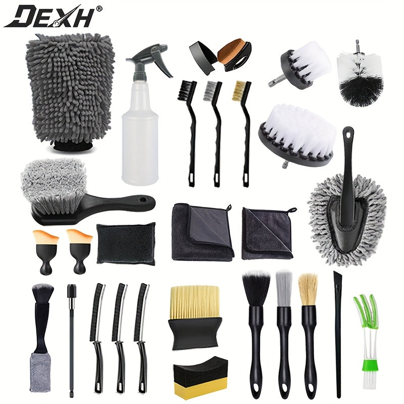 28pcs Car Details Kit, Car Detailing Brush Set, Auto Detailing Drill Brush Set, Car Detailing Brushes, Car Accessories-Car Detailing Tools Kit For Interior, Exterior, Wheels, Windshield