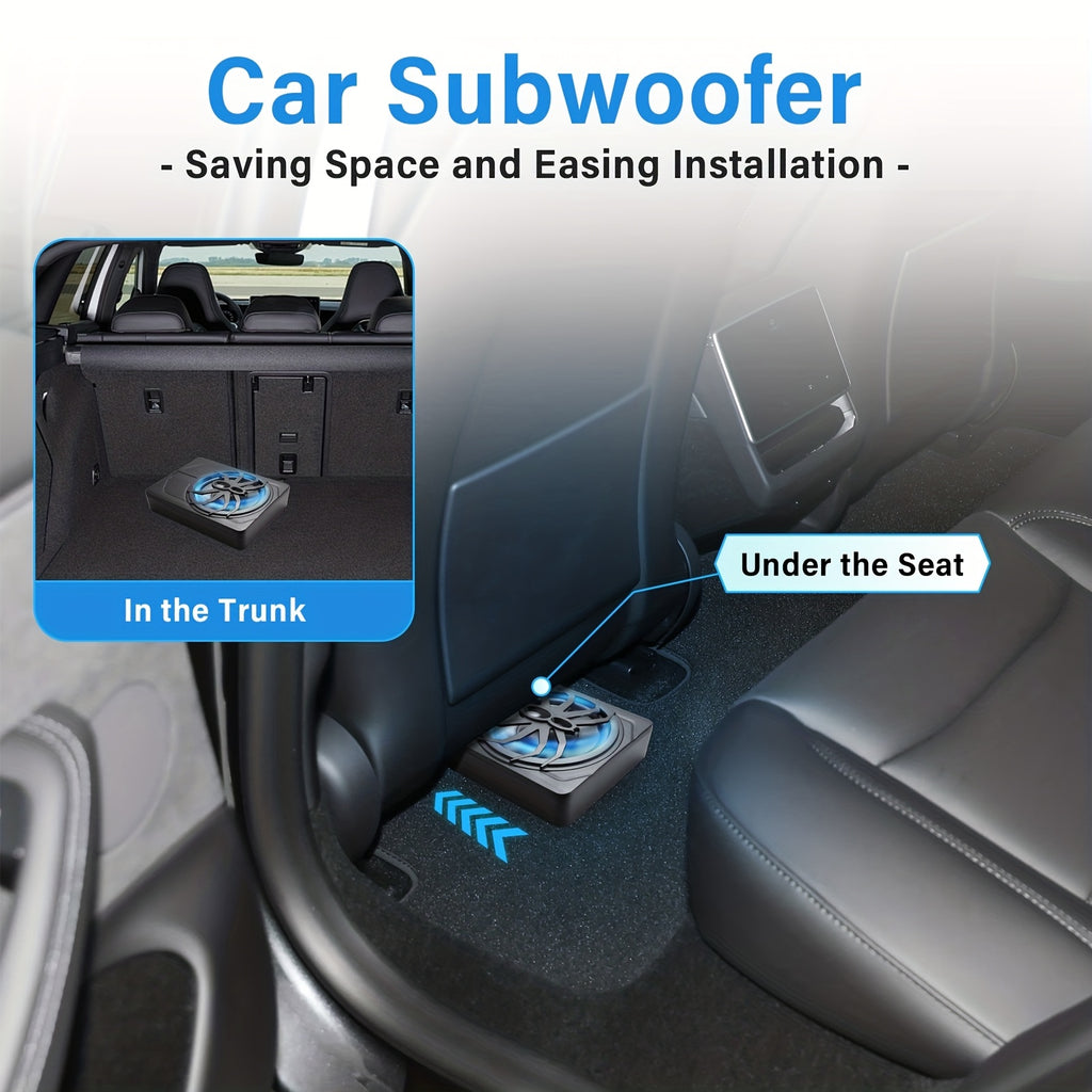 KELUNEGLO 10" 1200W Slim Under-Seat Powered Sub W/ Wiring, Built-in Amp & Blue LED, Halloween Audio, Subwoofer with Built in Amp, Subwoofer Amplificado Para Auto, Under Seat Subwoofer, Subwoofer Car Audio, 10inch Subwoofer