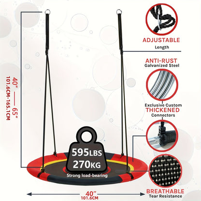 Flying Saucer Tree Swing 39"-43" – Textilene Fabric, UV & Tear Resistant, 360° Rotating with Adjustable Rope – Round Outdoor & Indoor Swing for Backyard & Garden, Multiple Colors