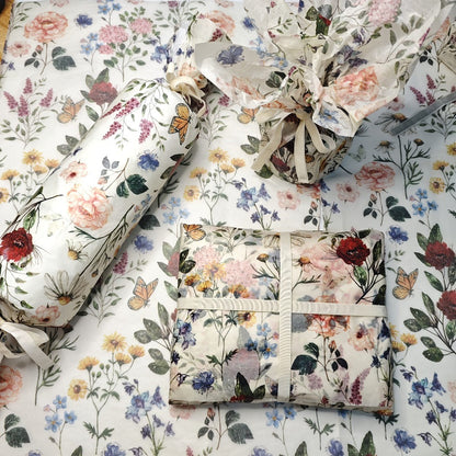 Vintage Floral Wrapping Paper 50pcs, 20"x14" Elegant Pastel Gift Wrap Sheets with Ruffled Edges, Purple Lily Design for Wedding Birthday Valentine Party Favors