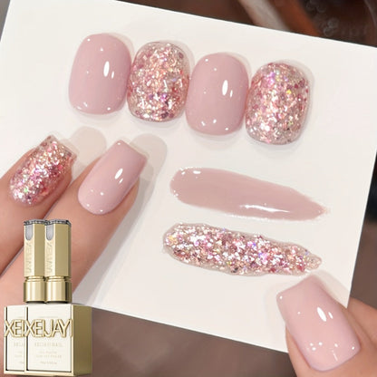 Holographic Glitter Gel Nail Polish Set 2pcs Magnetic Cat Eye UV LED - Sequin Candy Shimmer Long Lasting Chip Resistant Nail Art Kit for Salon & Home DIY Women 0.51oz Each Photo Frame Bottle