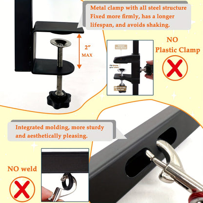 Dog Grooming Arm with Clamp 36 Inch Adjustable 3-Section Iron No-Sit Haunch Holder with Colorful Ropes for Small Medium Dogs Cats Black