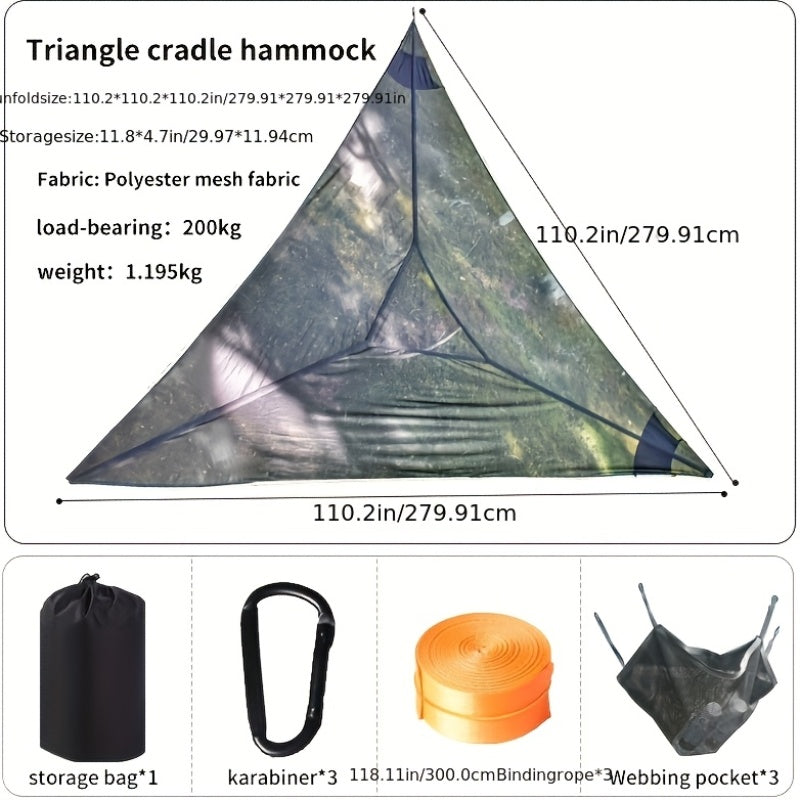 Outdoor Triangle Hammock Multi-Person – Large Aerial Tree Tent, Mesh Swing Camping Hammock for Backyard, Camping & Relaxing – Durable Hanging Hammock for Adults & Kids