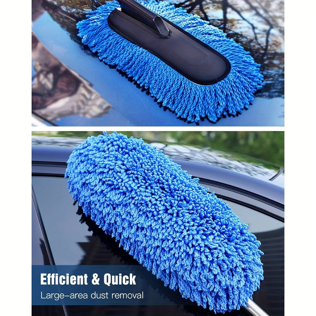 Car Cleaning Brush, Car Duster Exterior Scratch Free Microfiber, Handle Pollen and Dust Brush for Truck, SUV, Vehicles and Home Cleaning, Blue