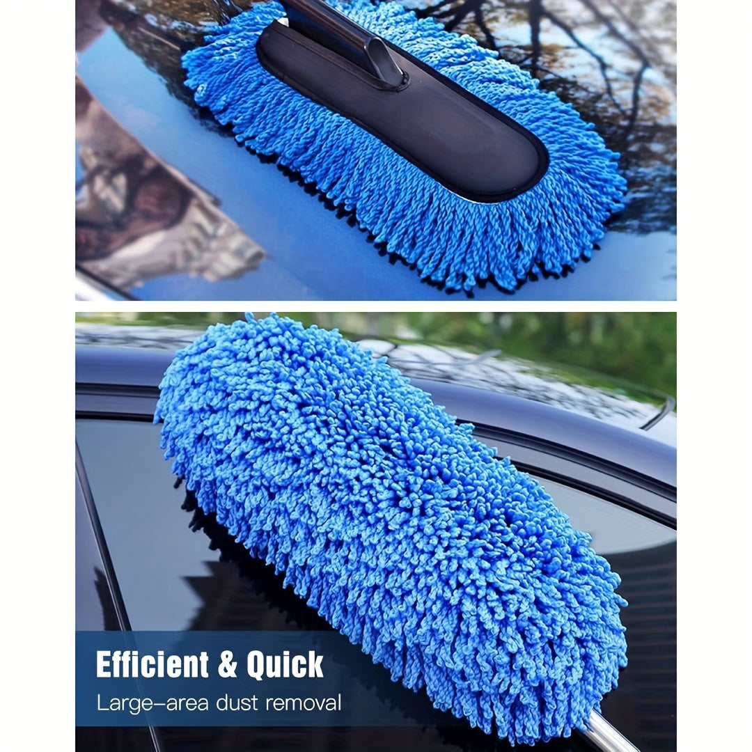 Car Cleaning Brush, Car Duster Exterior Scratch Free Microfiber, Handle Pollen and Dust Brush for Truck, SUV, Vehicles and Home Cleaning, Blue