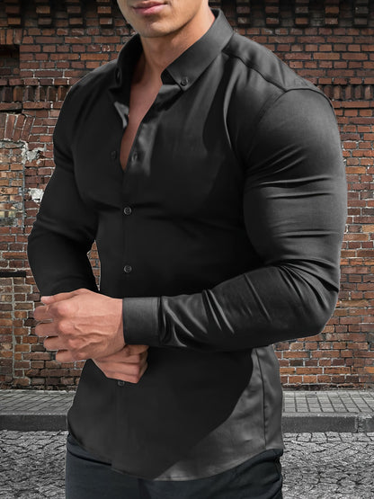 Men's Solid Slim Fit Long Sleeve Dress Shirt - Wrinkle Resistant