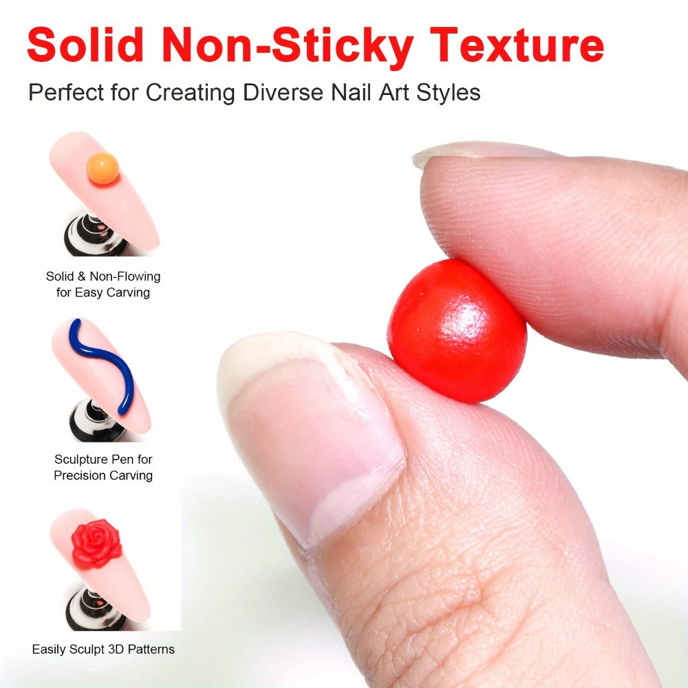 Nail Sculpting Gel Kit 3D 4D 12 Colors with Carving Pen — Firm Non-Sticky Soak-Off Sculpture Gel for Flowers, Leaves, Geometric Designs & Nail Extensions | UV LED DIY & Salon Nail Art for Women
