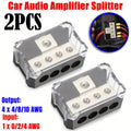 4 Way Power Distribution Block, Power Distribution Ground Distributor Connecting Block for Car Amplifier Audio Splitter 2 Pack, Without Battery