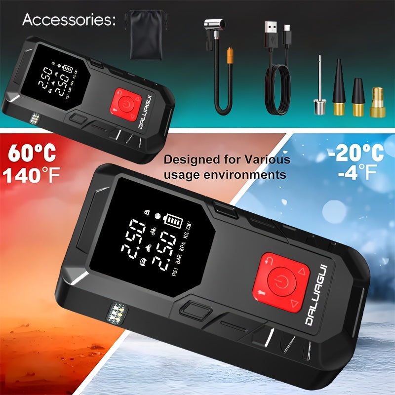 9-in-1 Car Jump Starter with Air Compressor, 150PSI Portable Digital Tire Inflator & Vehicle Battery Charger, for 2.38Gal Gas/2.64Gal Diesel Engines, Built-in LED Emergency Light, Compact High-performance Auto Accessory for Outdoor Adventures