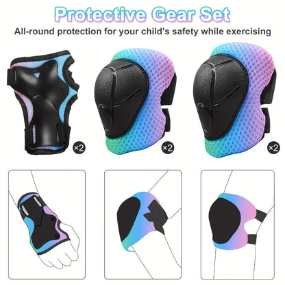 Kids Gradient Color Bike Helmet & Protective Gear Set for Ages 5+ Boys Girls Lightweight Helmet Knee Elbow Pads for Cycling Skating Scooter Sports Safety Gift