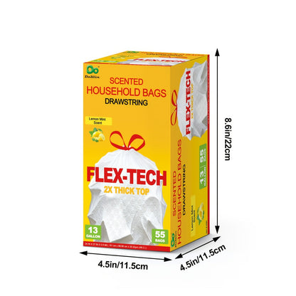 13 Gallon Trash Bags Drawstring Expandable Puncture Tear Resistant Leak-Proof Deodorizing Fresh Lemon Scent Super Durable Kitchen Garbage Bags for Kitchen Garden Large Trash Bins White 20 55 110 165 Count