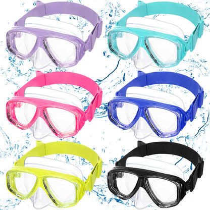 Swimming Goggles Set of 6 with Nose Cover & Wide View Lens – Elastic Strap Scuba Diving Masks, Anti-Fog Swim Goggles for Adults & Kids, Mixed Colors
