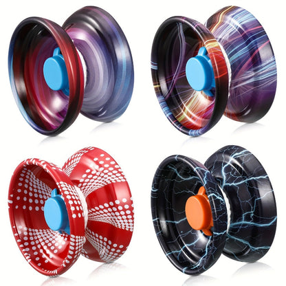 Metal Yoyo Ball 4 Pack Alloy Responsive Yoyo String Trick Toy for Beginners Kids Boys Adults Auto Return Technology Multi Style