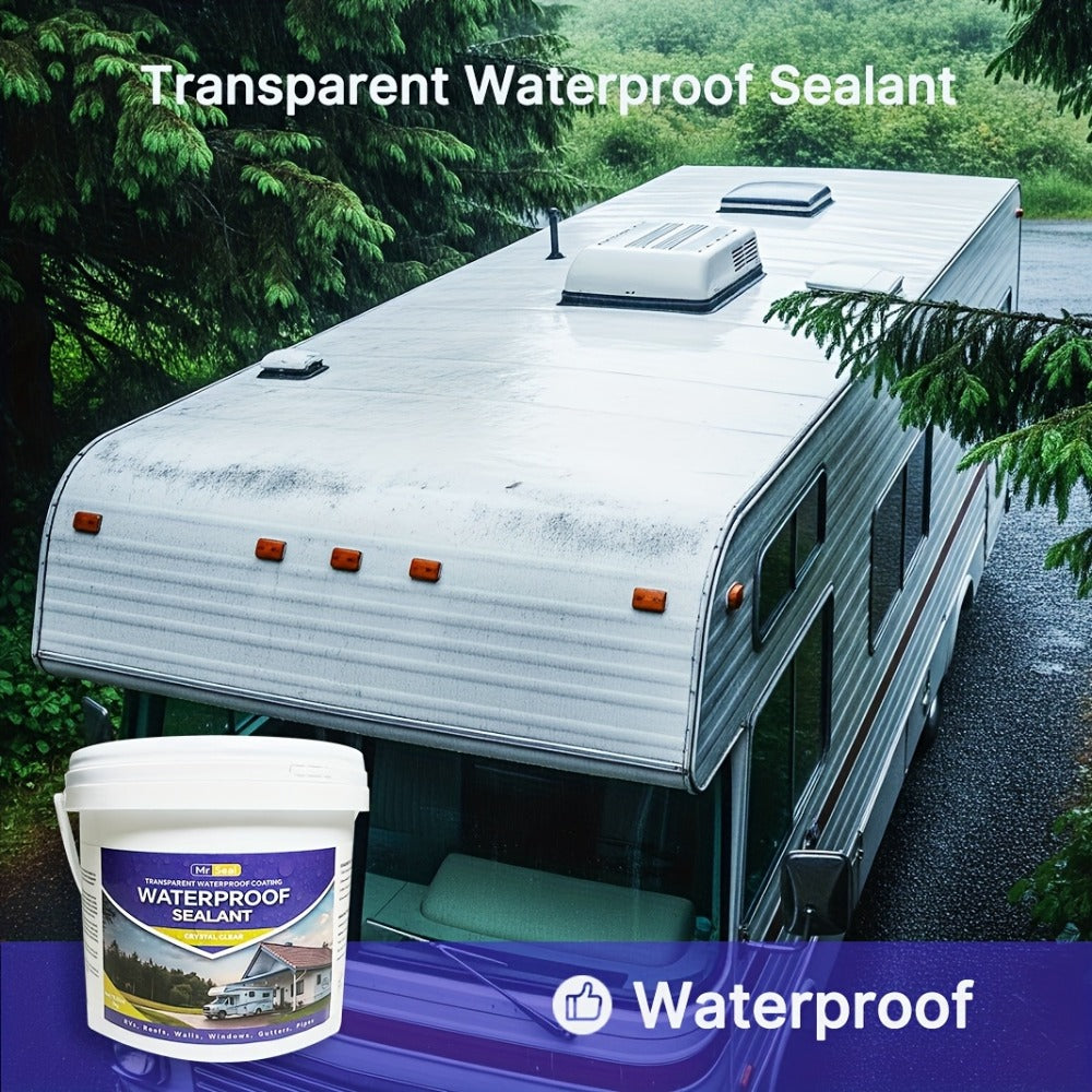 RV Waterproof Sealant 4.41LB – Flexible Clear Roof & Gutter Sealant Covers 160 Sq Ft | Multi-Surface Water-Based Coating for RV, Home & Outdoor Use | Includes Brush
