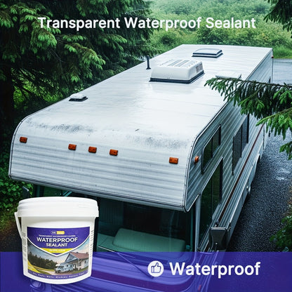 RV Waterproof Sealant 4.41LB – Flexible Clear Roof & Gutter Sealant Covers 160 Sq Ft | Multi-Surface Water-Based Coating for RV, Home & Outdoor Use | Includes Brush