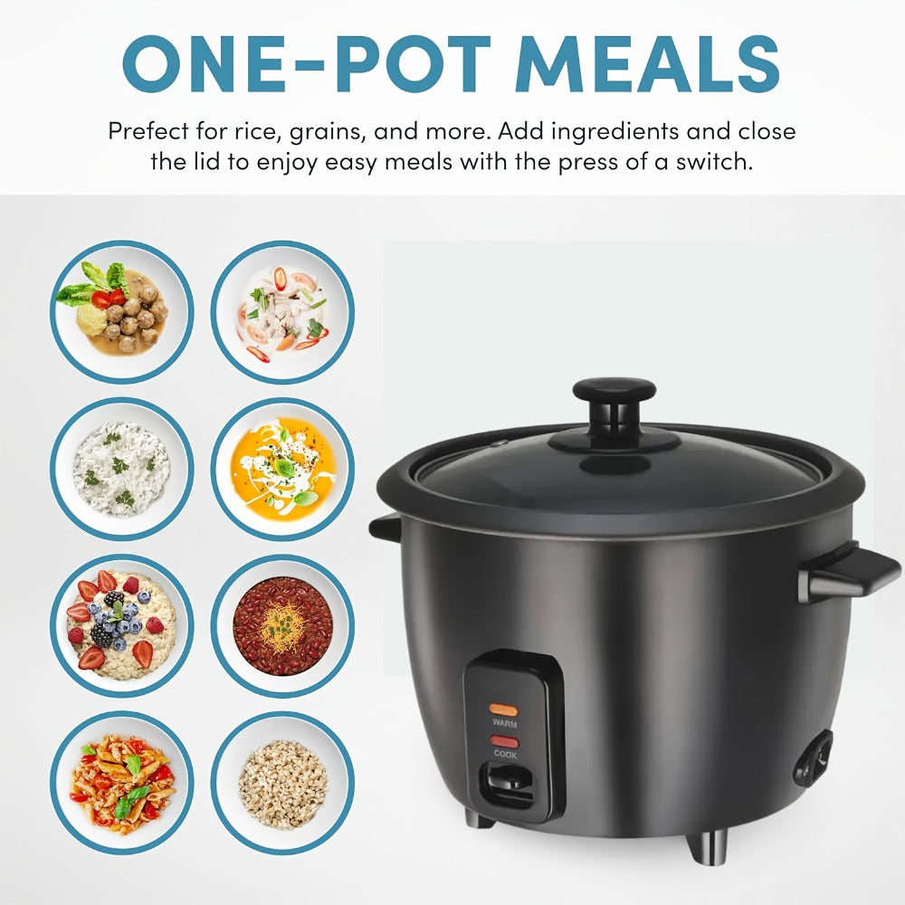 Rice Cooker Small Mini 3-Cup Uncooked 6-Cup Cooked – 1.5Qt Electric Rice Pot with Auto Keep Warm, One-Touch Operation, Oatmeal Cooker & Soup Maker for Individuals & Small Families, Black