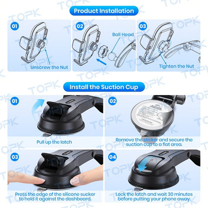 Car Phone Holder Mount for Dashboard, Universal Cell Phone Car Mount Compatible with iPhone 15 14 13 Samsung Galaxy Android Smartphones – Adjustable Dash Mount