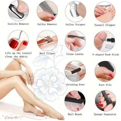 Pedicure Tool Set Stainless Steel Professional Foot Care Kit Dead Skin Callus Remover Nail Cuticle Tools for Women Men 10-Piece & 23-Piece Options Home Salon Travel