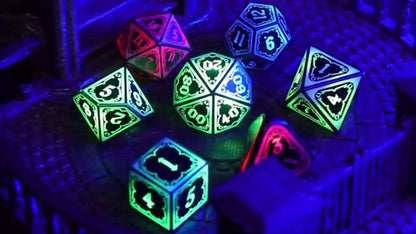 RGB LED DND Dice Set Rechargeable 7pcs – Illuminated Polyhedral Dice with Type-C Charging Case for D&D RPG Tabletop Games, Astral Shard Black, Glow in Dark Gift for Gamers