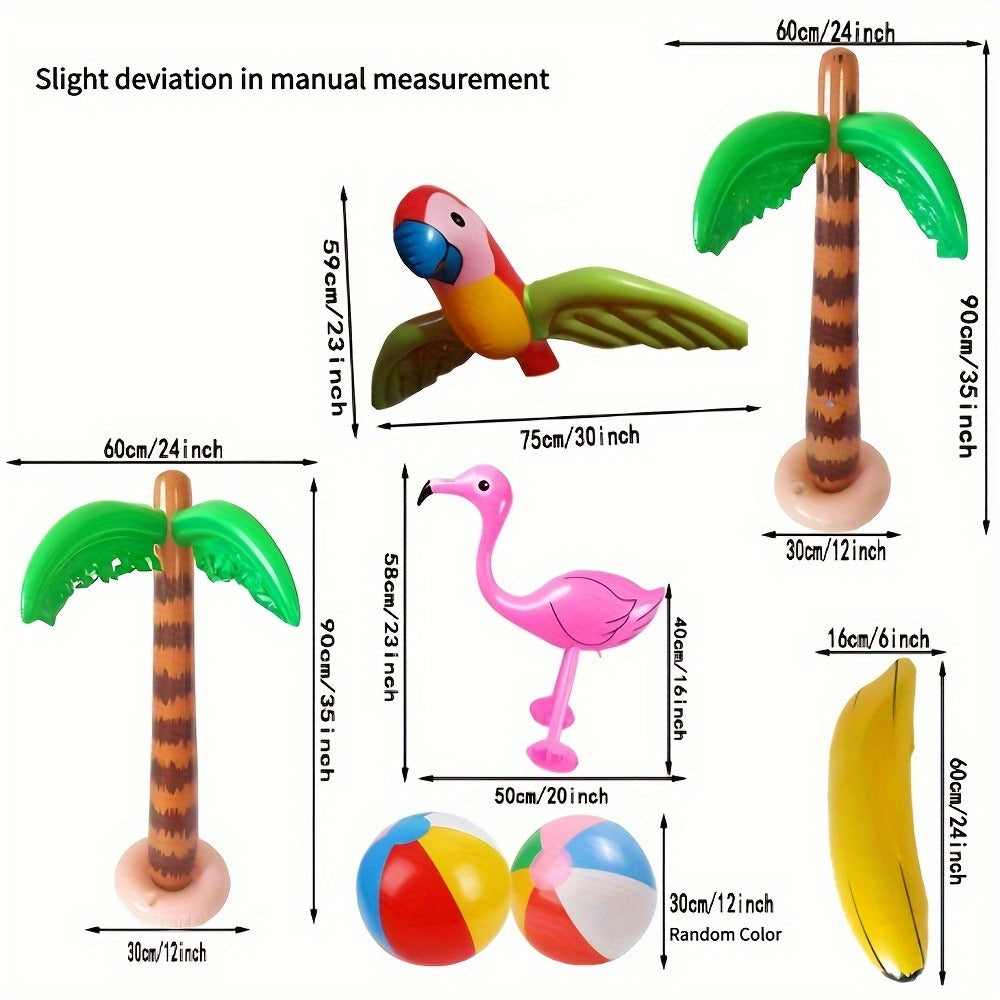 Hawaiian Luau Inflatable Party Decorations 10-Piece Set – 2 Palm Trees, 2 Flamingos, 4 Beach Balls, Parrot & Banana, Tropical Pool Party Supplies for Kids & Adults, Summer Beach Birthday Gift
