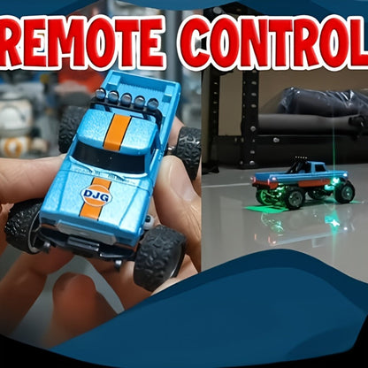 Mini RC Monster Truck 1:64 Scale Alloy Remote Control Car with LED Lights 2.4GHz Speed Steering Adjustable Kids Boys Gift