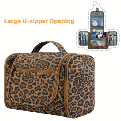 Hanging Toiletry Bag with Hook for Women Men Large Capacity Multi-Pocket Travel Shower Bag Cosmetic Makeup Organizer for Hotel Gym Camping 7 Prints Pink Black Leopard