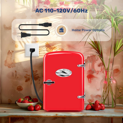 Aesthetic Mini Fridge 4 Liter with Stickers - Portable Cooler and Warmer for 6 Cans, AC/DC Compact Refrigerator for Bedroom, Office, Dorm & Car, Cute Mini Fridge Gift for Friends, Black Pink Red