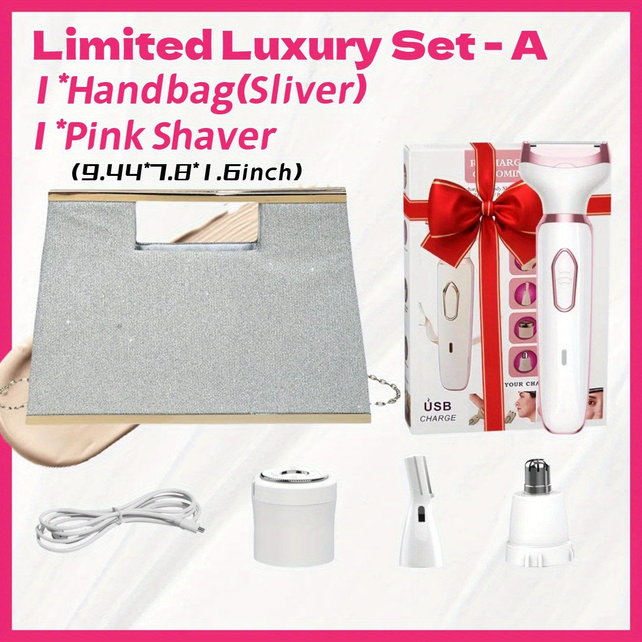 4-in-1 Electric Shaver for Women Rechargeable Wet & Dry Painless – Face Nose Legs Underarm Bikini Trimmer Portable Cordless Grooming Kit, Luxury Gift Set Options for Her