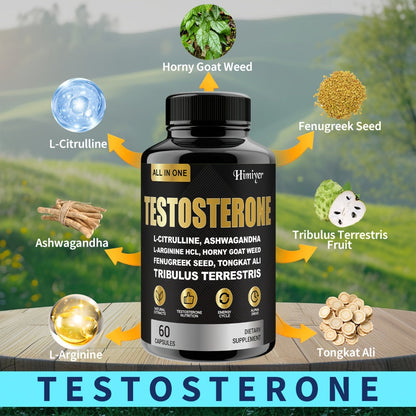 Tongkat Ali Supplement for Men with Horny Goat Weed, Ashwagandha, L-Arginine & L-Citrulline — 5-in-1 Testosterone, Energy, Stamina & Nitric Oxide Formula | 5 Bottles 300 Capsules Value Pack