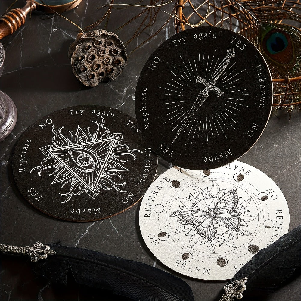 Pendulum Board Wooden 8 Pack – Retro Wiccan Divination Board 6 Inch with Metaphysical Messages Dowsing Board for Beginners Witchcraft Decision Making Spiritual Gift