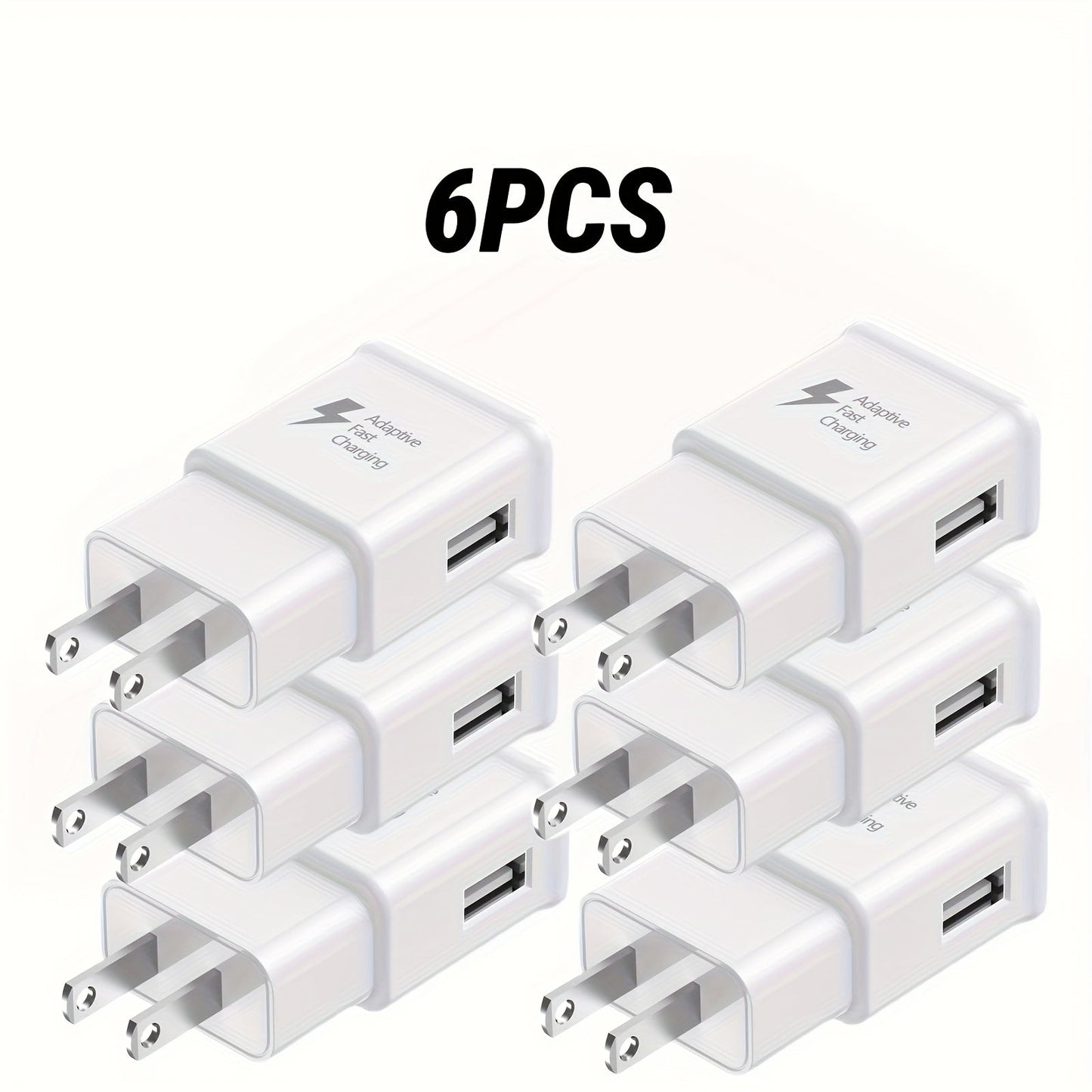 USB Wall Charger Compatible with Samsung Galaxy S25 S24 S23 S22 S21 S20 S10 S9 S8 S7 Note 10 - Adaptive 5V 2A Fast Charging, Bulk Pack 5pcs & 6pcs with Cables, White & Black Options