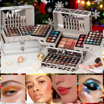 Silvery Makeup Kit Gift Box with Mirror Lipstick Eyeshadow & Blush – Multi-Functional Portable Complete Beauty Cosmetic Set for Teens Beginners Women Multiple Shades