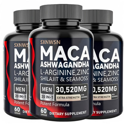 Ashwagandha & Maca Root Capsules with Sea Moss, Shilajit, L-Arginine & L-Citrulline – Stress Relief, Mood & Energy Supplement for Women and Men | Choose 60 or 120 Capsules | Daily Herbal Wellness Formula