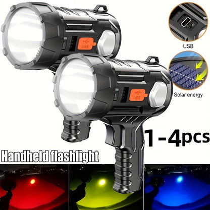 Solar Rechargeable Flashlight Super Bright LED Searchlight USB Charging ABS Spotlight for Camping Hiking Search Emergency Outdoor