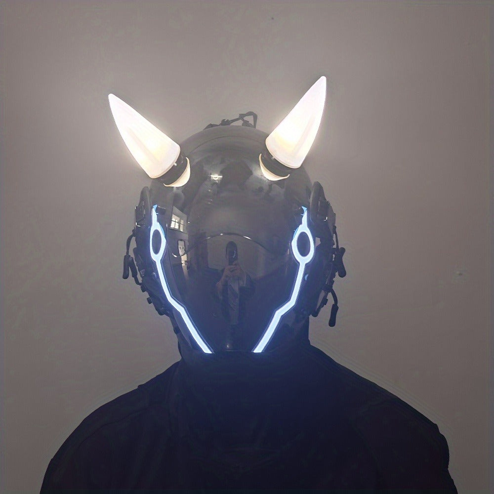 Electric Pink Punk Cosplay Mask with Helmet – Battery-Powered LED Full Face Mask for Halloween, Christmas, Easter, Rave Music Festival & Party, Unisex Adult Costume Prop, Cool Gift for Men & Women