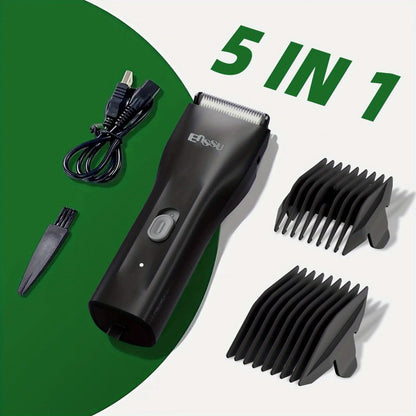 Manscaping Trimmer for Men IPX7 Waterproof Ceramic Blade Electric Groin & Pubic Body Hair Shaver – LCD Battery Display Replaceable Head Safe Grooming Tool, Black Blue White