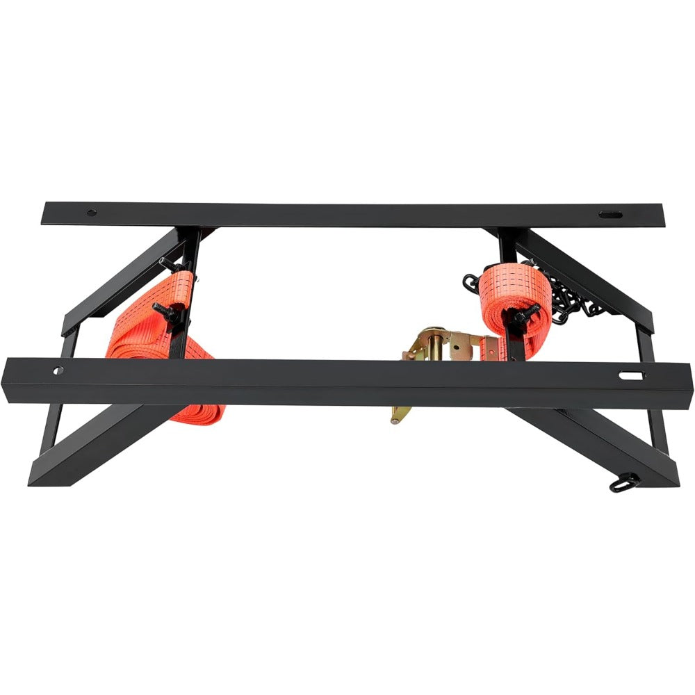 Semi Truck Spare Tire Carrier Rack Adjustable Steel Holder with Anti-Sway Chain & Ratchet Strap for Class 8 Semi-Trailers Kenworth Peterbilt Cascadia