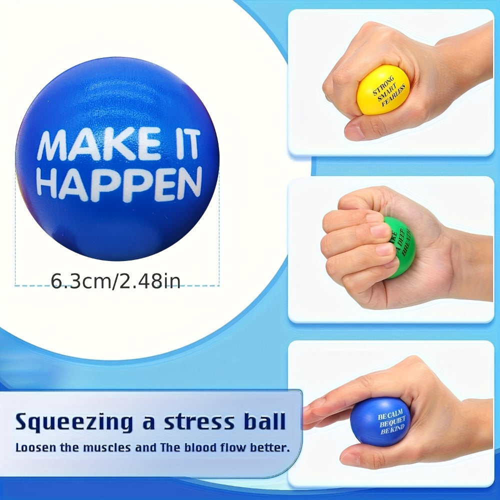 Inspirational Sponge Stress Balls 30 Pack 6.3cm – Motivational Slogan Hand Fitness Relaxation Balls for Classroom Rewards, Office Team Building, Party Events & Christmas Gifts