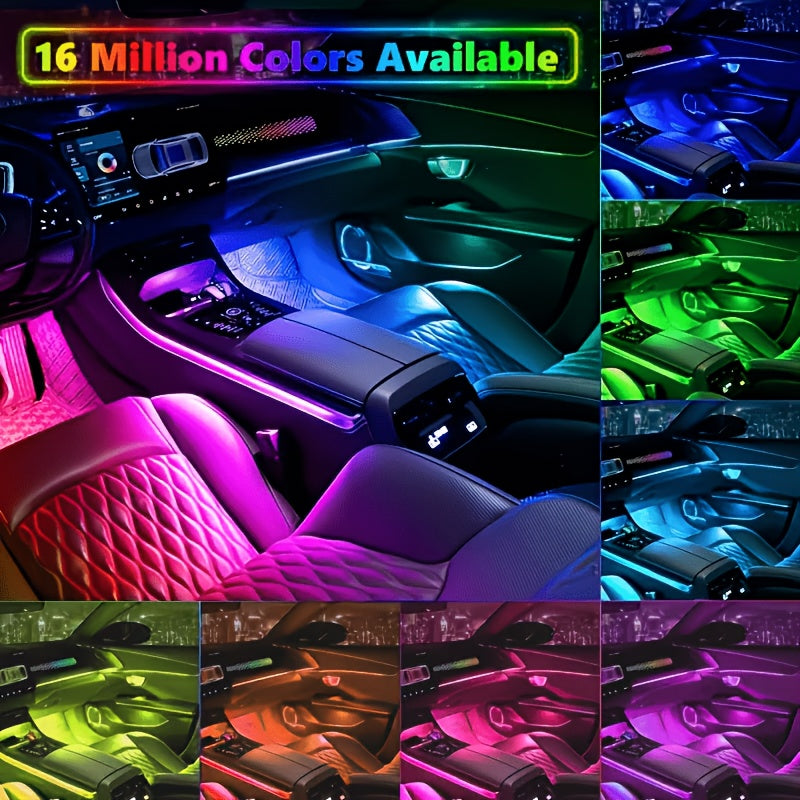 4pcs RGB LED Car Lights, 48 LEDs Interior Car Lights With Smart App Control, Multicolor Music Car Strip Light, Under Dash Lighting Kit For Car Truck SUV, Without Battery
