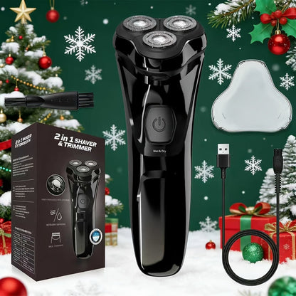 Electric Rotary Shaver for Men – USB Rechargeable Waterproof Cordless with Pop-Up Trimmer, 1-Hour Fast Charge, Stainless Steel Blades, Wet Dry Close Shave, Grooming Gift for Dad Husband Boyfriend