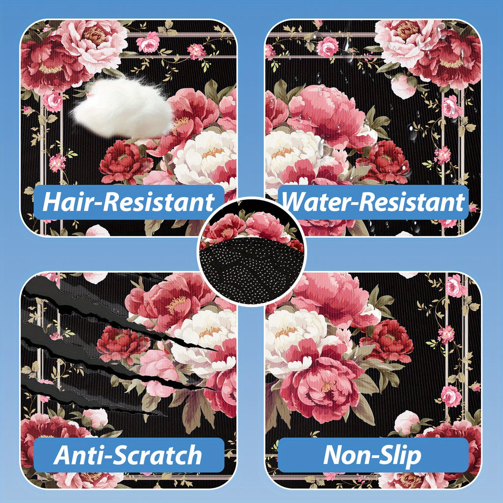 1pc Car Rear Cargo Pad, Elegant Pink Peony Floral Arrangementthe Pattern Design, Anti-Slip, Wear-Resistant, Washable, Keep The Car Interior Clean And Tidy, General, Pet Mat, Car Accessories Interior.