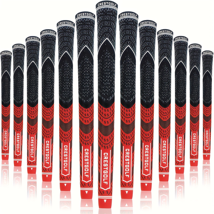 Midsize Golf Grips Set 13 Pack – All Weather Hybrid Rubber Golf Club Grips with Ecological Yarn Thread Technology, Multiple Colors, Fits Full Set of Clubs (Black, White, Red, Orange, Yellow, Blue, Gray)