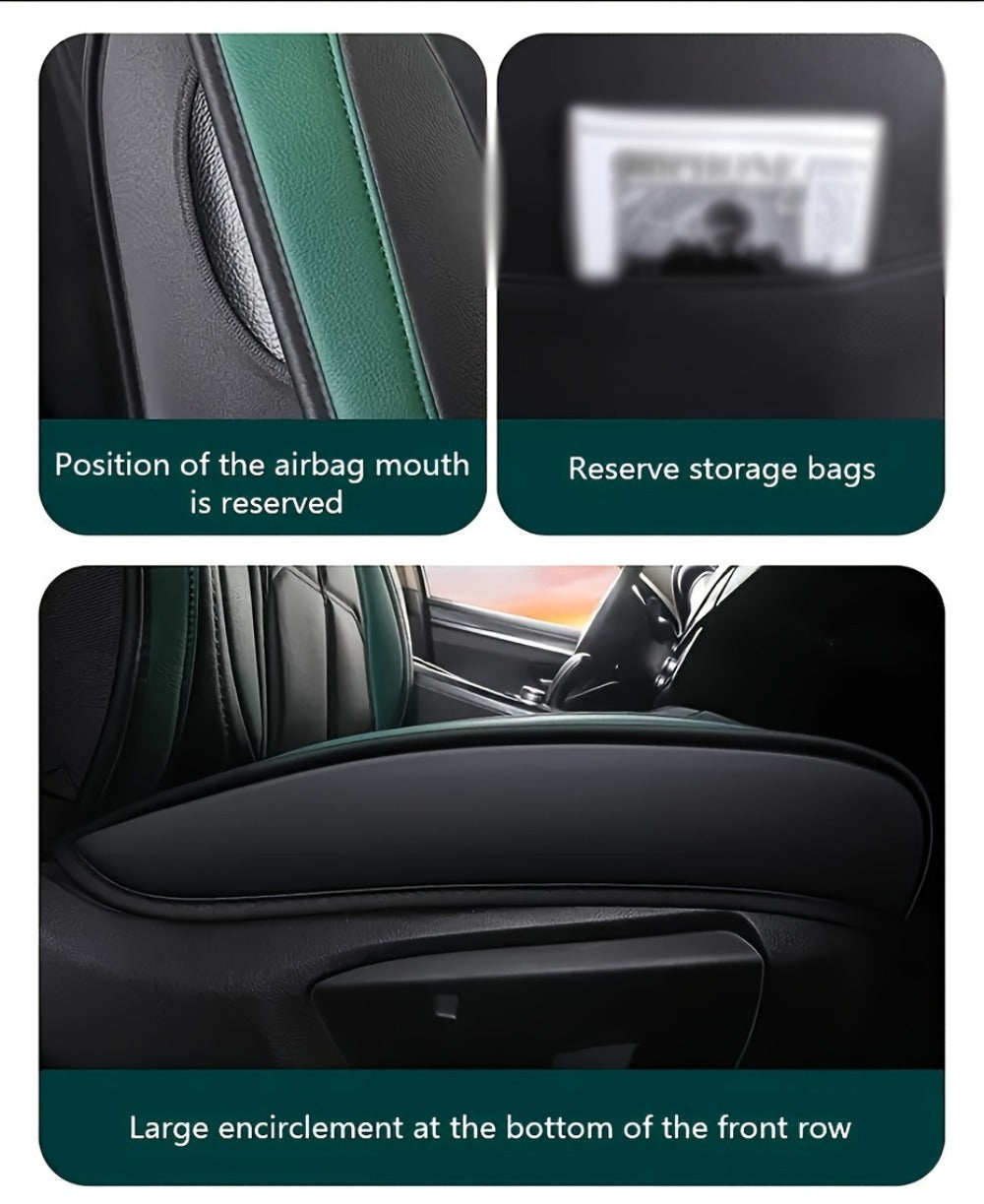 Car Seat Covers Faux Leather – Sporty Full-Coverage for Driver & Passenger, Universal Fit for Sedans, SUVs & Trucks, Green & Blue