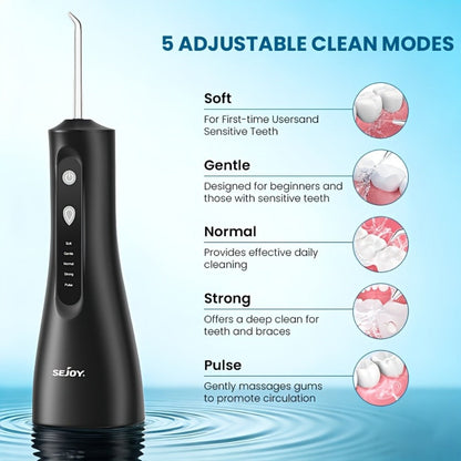 Cordless Water Flosser Dental Oral Irrigator - 5 Cleaning Modes, 5 Jet Tips, Rechargeable Wireless Teeth Cleaner for Deep Gum Care, Plaque Removal & Braces, Home & Travel Dental Gift
