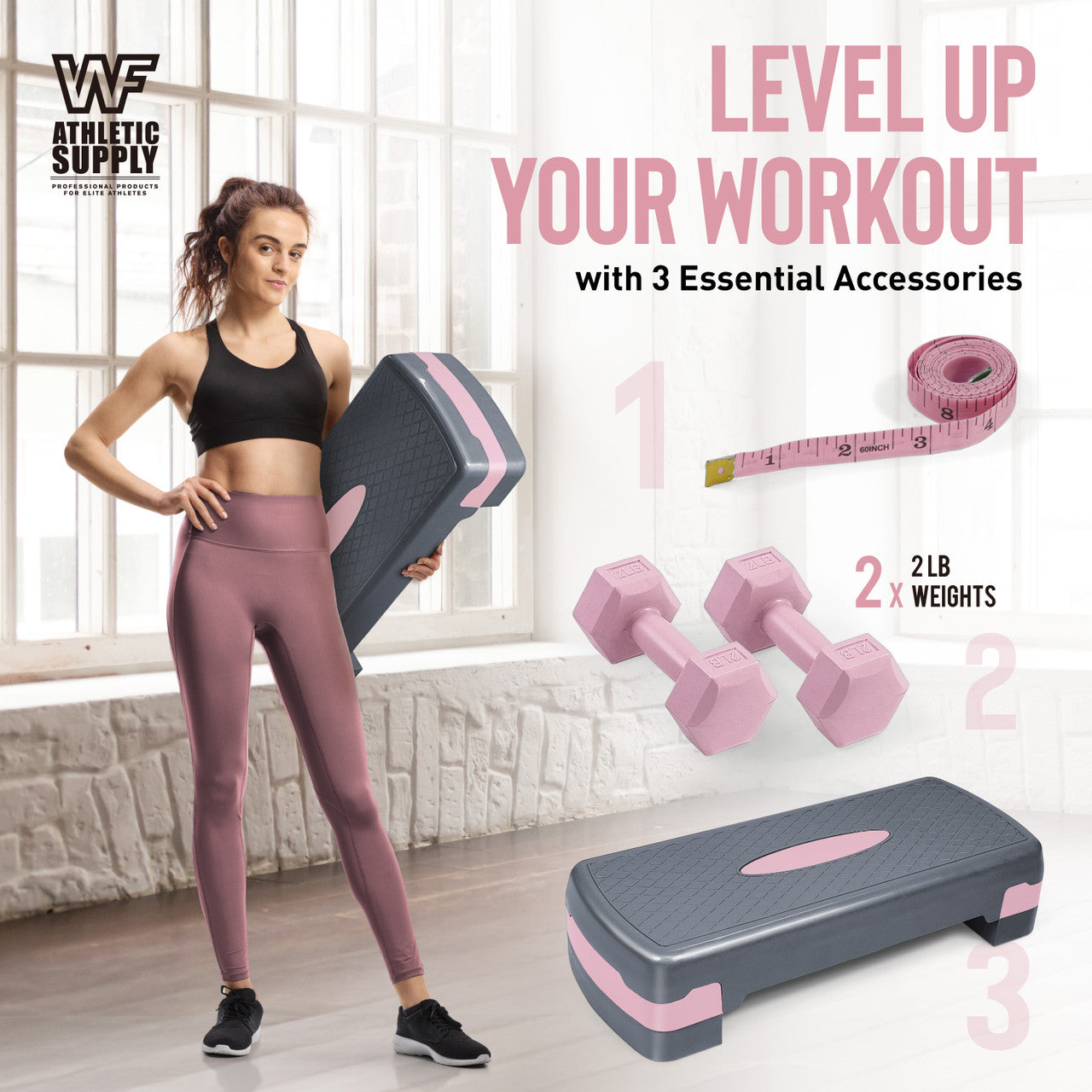 Aerobic Stepper Set with 2 Dumbbells & Measuring Tape – Adjustable Height 4"/6" Exercise Step Platform Non-Slip Workout Stepper for Home Gym, Supports 550 LB, 3 Colors
